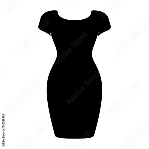 Elegant black dress with a classic silhouette and short sleeves design