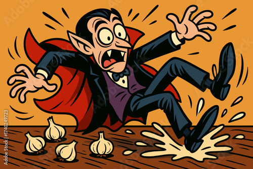 Garlic expression panicked spilled mishap vector slipping cloves vampire goofy illustration