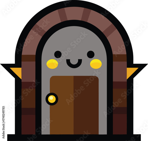 Cute Cartoon Dungeon Door Mascot Vector Fantasy Illustration on Transparent Background