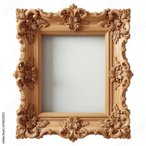 Ornate golden wood picture frame with floral carvings