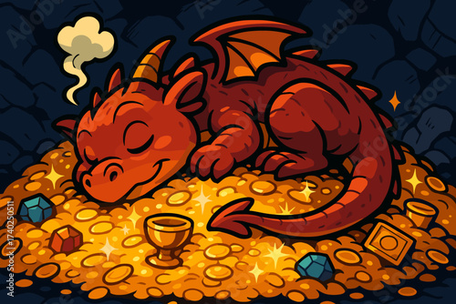 Smoke vector nose illustration slumbering dragon curled glowing from baby up asleep