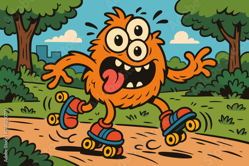 Clumsily monster park vector legs clumsy silly eyes skating four three illustration