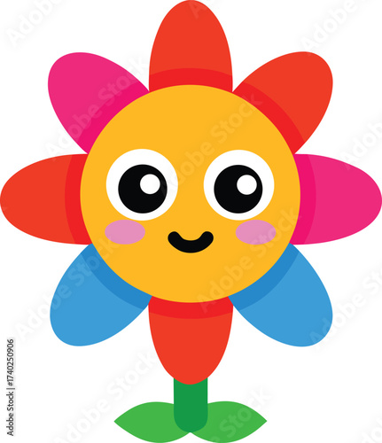 Cute Cartoon Flower Mascot Vector Colorful Petal Illustration on Transparent Background