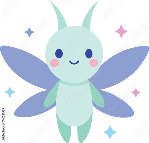 Cute Cartoon Fairy Mascot Vector Sparkling Wings Illustration on Transparent Background