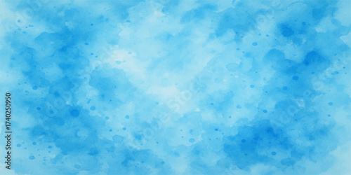 An abstract watercolor texture captures the bright blue sky and white winter clouds
