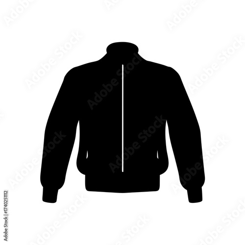 A Simple Black Silhouette of a Modern Bomber Jacket with Zip