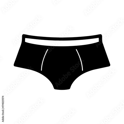 Silhouette of black women's underwear with elastic waistband and decorative seams