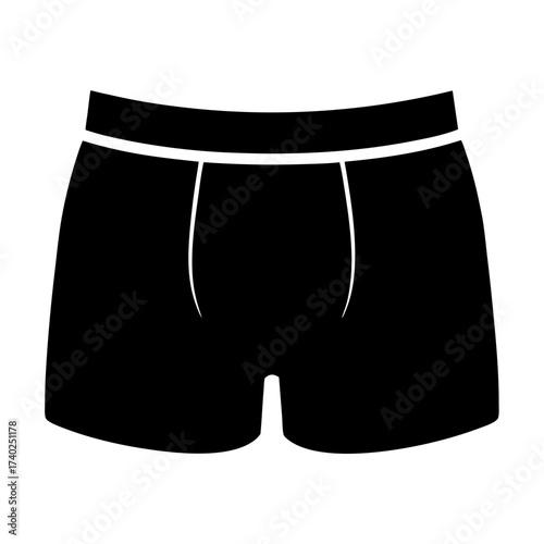 A simple black and white graphic illustration of men's underwear boxer briefs