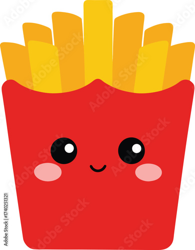 cute cartoon french fries mascot illustration on transparent background