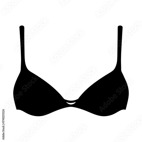 Black silhouette of a bra with thin straps, isolated on white