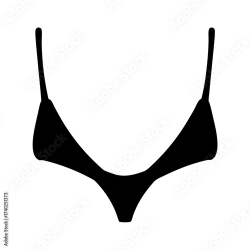 Simple Black Silhouette Illustration of a Minimalist Style Bikini Top on White