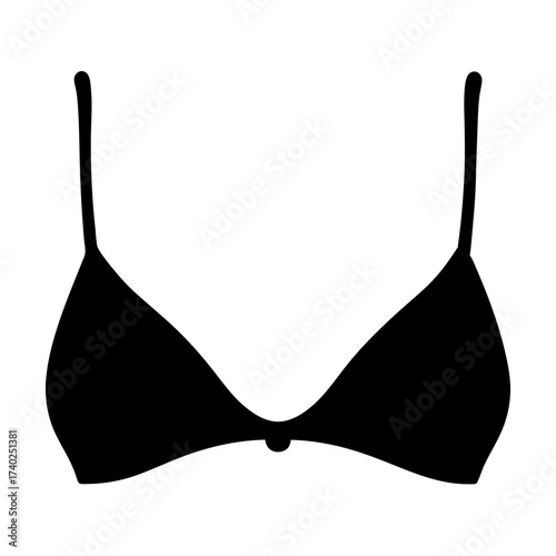 Simple Black Triangle Bikini Top with Thin Straps Isolated on White