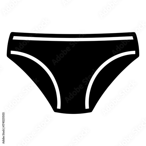 Illustration of a classic black bikini bottom with white elastic trim