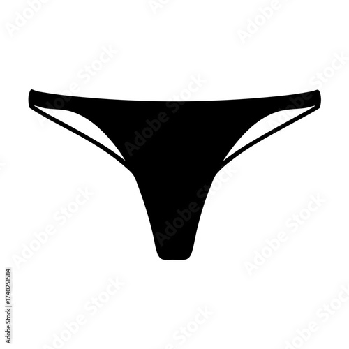 Black silhouette of a woman's bikini bottom against white backdrop, front view