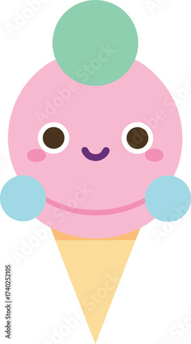 cute cartoon ice cream cone mascot pastel colors illustration on transparent background