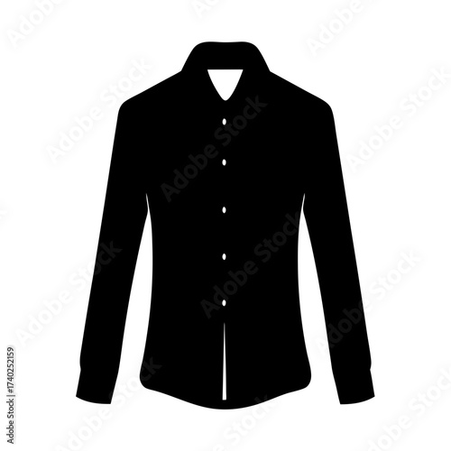 Black silhouette of a long sleeved button down shirt illustration