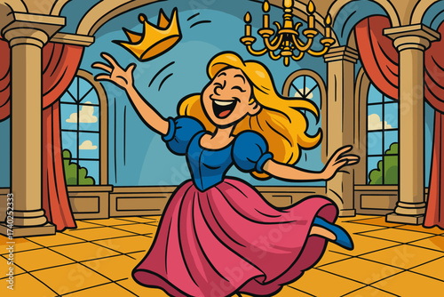 Her vector tossing dancing illustration dance ballroom laughing into crown princess