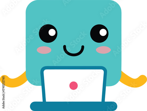 cute cartoon laptop mascot work from home illustration on transparent background