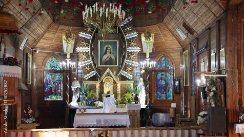 Porzadzie, Poland - September 4, 2025: Altar of Parish Church of Saint Teresa of the Child Jesus in Porzadzie, Wyszkow County