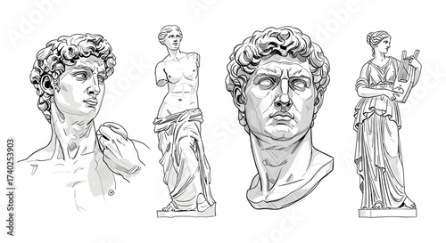 Classical Statues Sketch Collection: Ancient Art, Culture, and Mythology Depicted