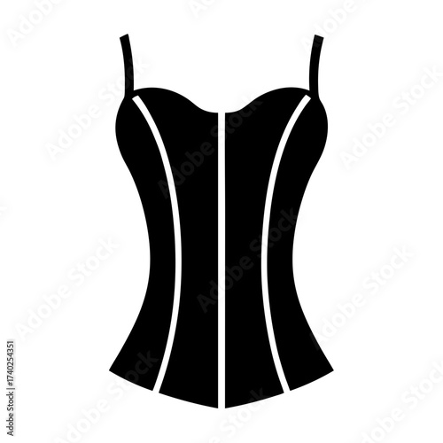 Simple black and white graphic of a classic corset style top