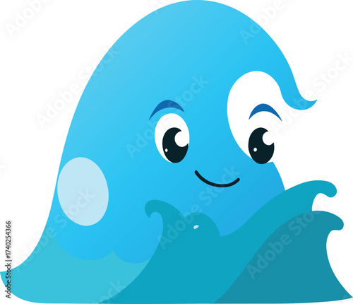 cute cartoon ocean wave mascot 3d cartoon illustration on transparent background