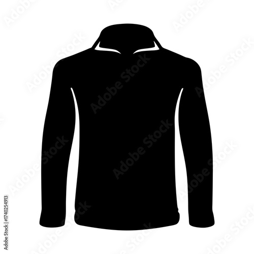 Black long sleeved shirt or pullover with collar shown in silhouette