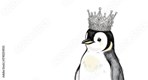 Royal Penguin Portrait: An Elegant Illustration with a Regal Crown