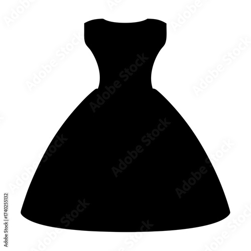 Elegant black dress silhouette with a vintage flared skirt and fitted bodice