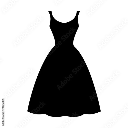 Elegant black silhouette of a vintage dress with a fitted bodice