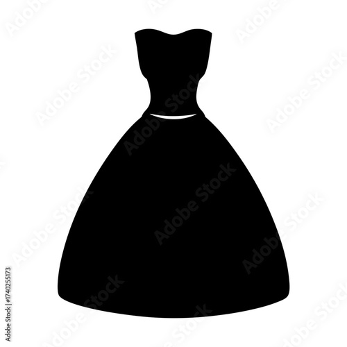 Elegant black silhouette of a vintage ball gown with a sweetheart neckline