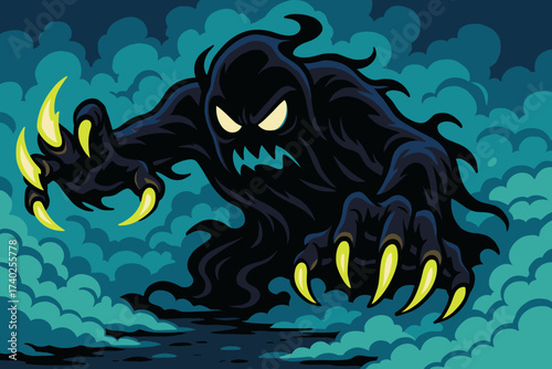 Monster ghostly claws glowing illustration mist vector crawling out shadow