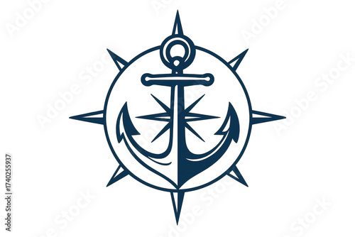 Anchor and compass rose nautical navigation symbol
