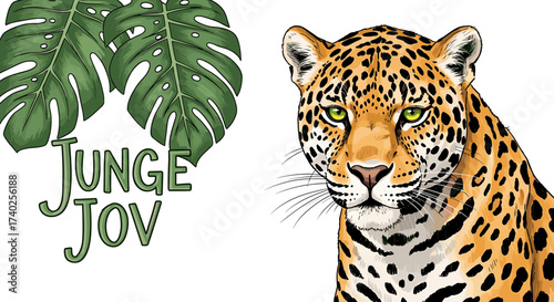 Vivid Jungle Jaguar: A Tropical Illustration With Bold Greens and Orange