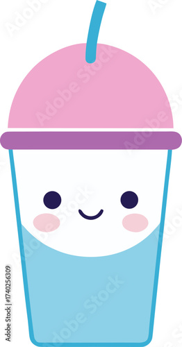 cute cartoon smoothie cup mascot pastel colors illustration on transparent background