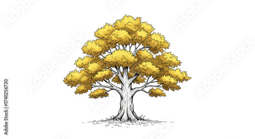 Single stylized yellow tree drawing illustration against white background
