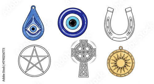 Symbolic Charms: A Collection of Cultural and Spiritual Amulets