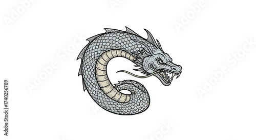 Majestic Eastern Dragon Coiled Against a Pure White Background