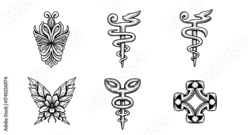 Striking Line Art: Collection of Decorative Symbols and Emblems