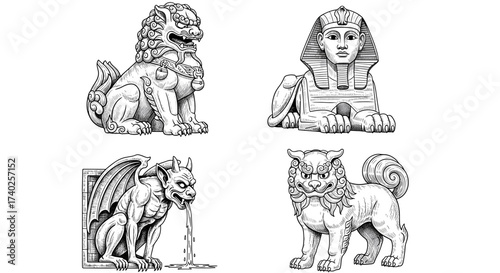 Architectural Guardians: An Array of Statues and Mythical Figures