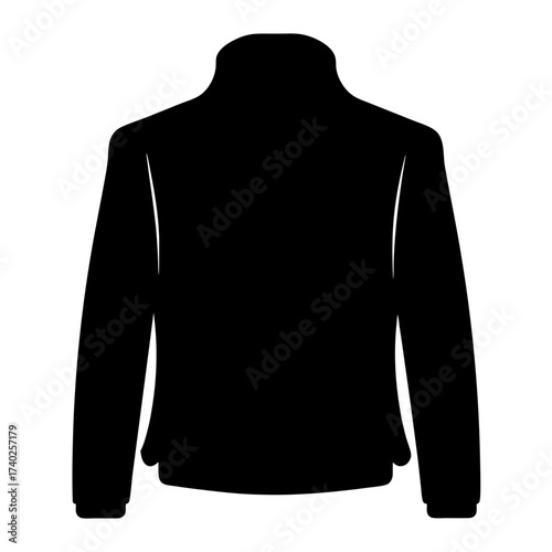 Black silhouette of a longsleeved collared jacket, back view