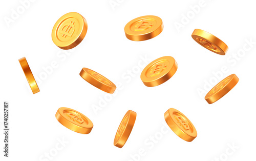 3d set UAE Dirham golden coins with different angles. Stock vector illustration on isolated background.