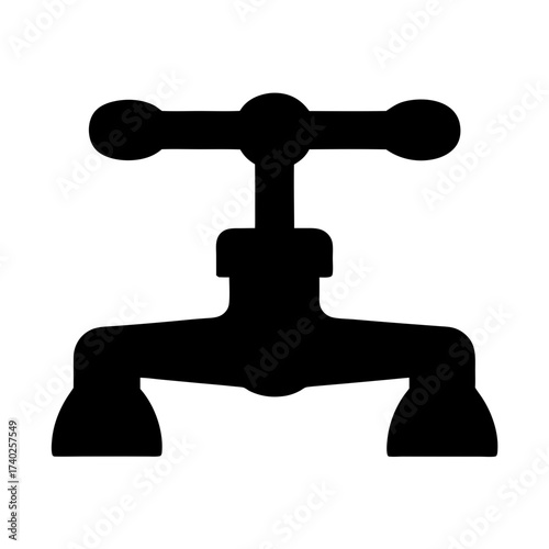 Silhouette of a minimalist water tap with a knob handle design