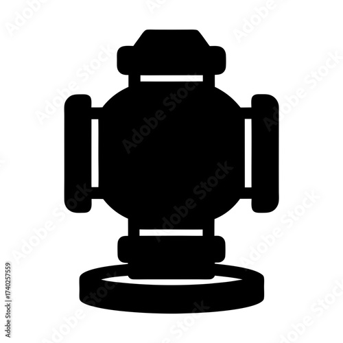 Stylized black and white vector rendering of a valve or similar plumbing component