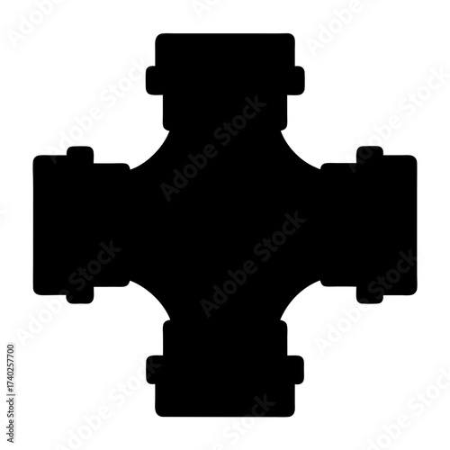 Silhouette of a Pipe Fitting Cross Connector for Plumbing and Piping Systems