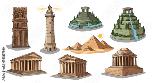 Global Landmarks: A Collection of Iconic Architectural Structures Illustration