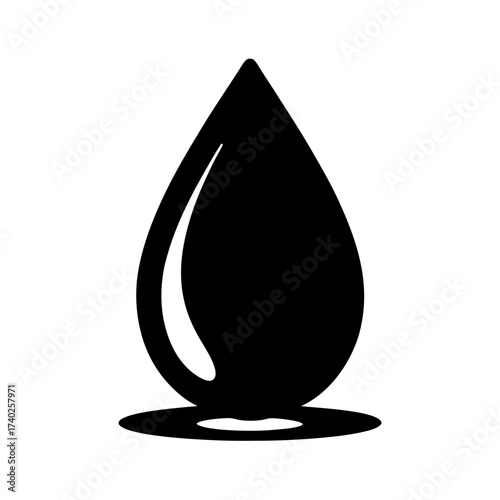 Stylized vector illustration of a single large black oil droplet spilling
