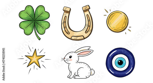 Lucky Charms Collection: Four-Leaf Clover, Horseshoe, Coin, and More
