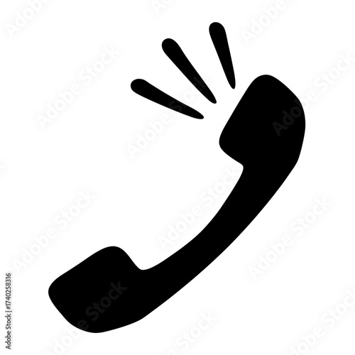 Ringing phone receiver in black and white illustration for communication