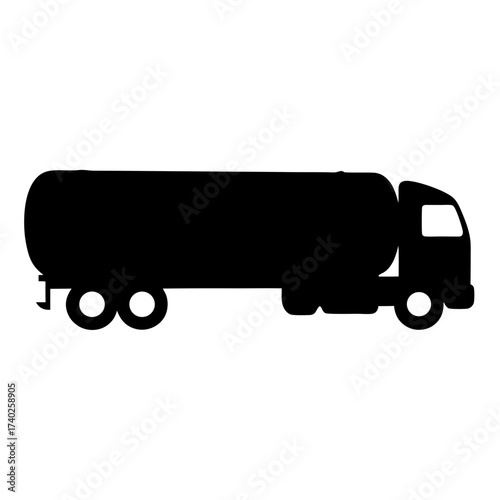 Black silhouette of a fuel tanker truck on a white background